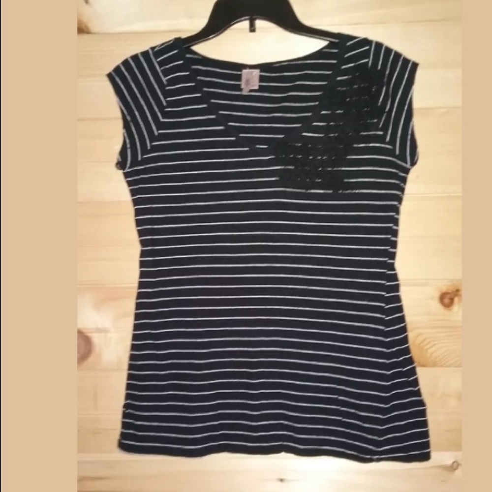 Rue 21 Juniors' Blouse L Black White Striped Shirt
